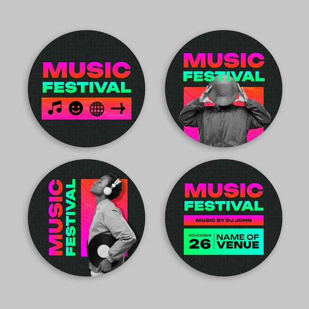 Vettore gratuito design del modello di badge del festival musicale