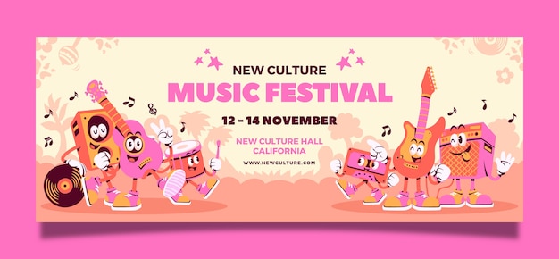 Free vector music festival facebook cover template