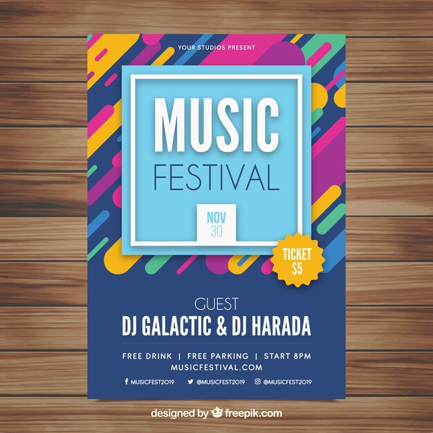 Music festival flyer in flat design