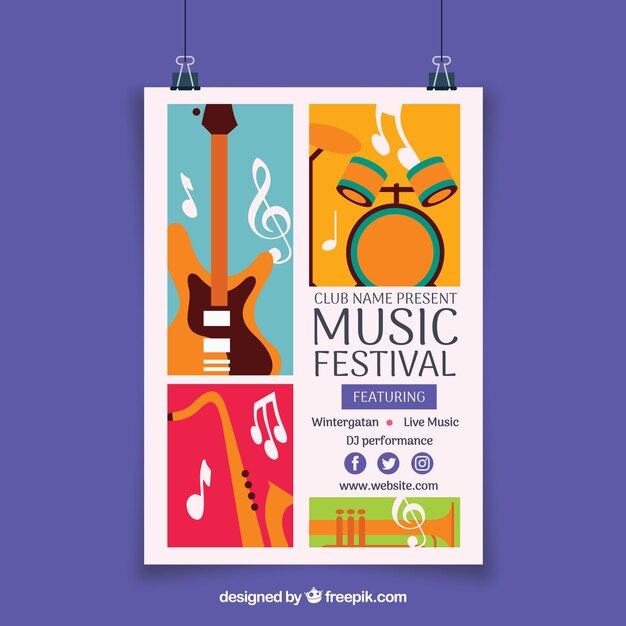 Music festival flyer in flat design