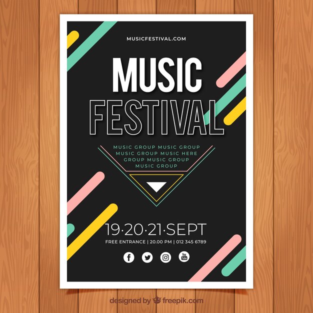 Music festival flyer in flat style