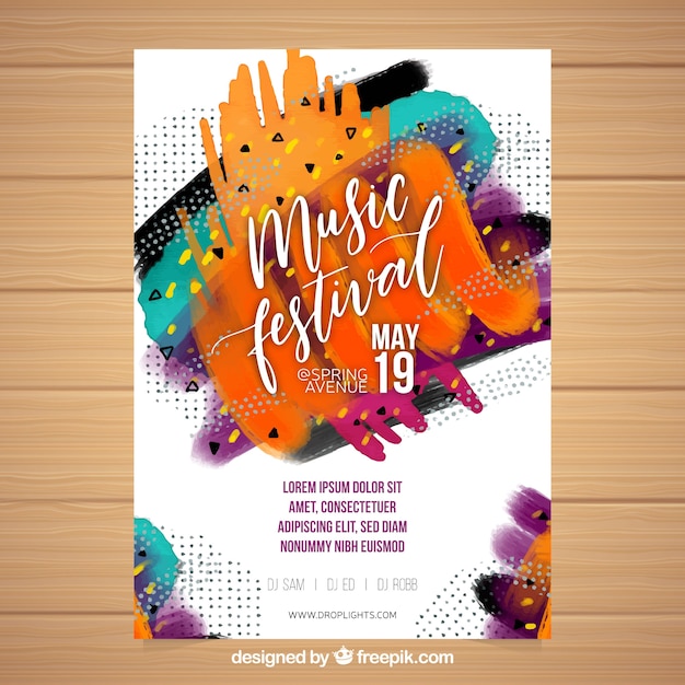 Free vector music festival flyer with abstract shapes