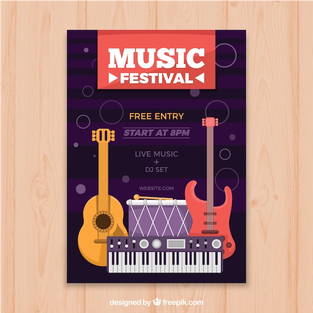 Music festival flyer with guitars