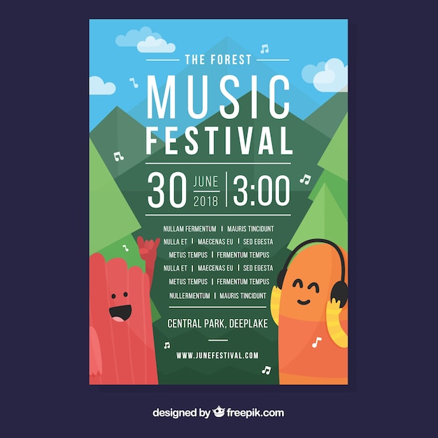 Music festival flyer with illustration in flat style