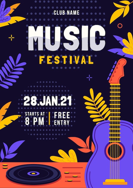 Music festival illustrated poster template