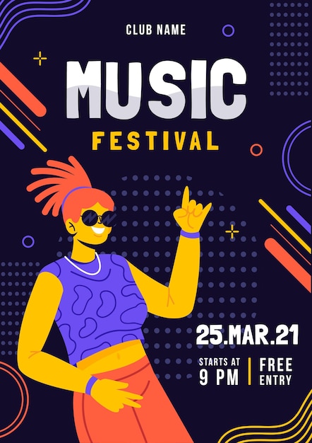 Vettore gratuito manifesto illustrato festival di musica