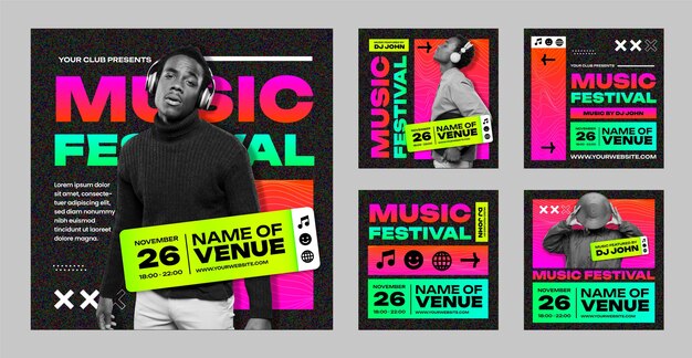 Music festival  instagram  posts template design