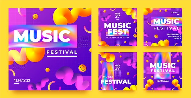 Бесплатное векторное изображение Музыкальный фестиваль instagram посты дизайн шаблона