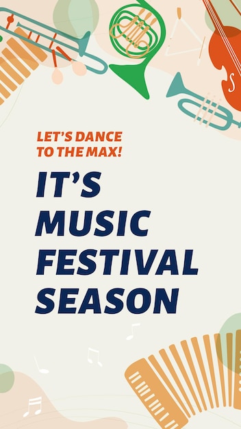 음악 축제 instagram 이야기 템플릿, 복고풍 악기 디자인 벡터가 있는 광고