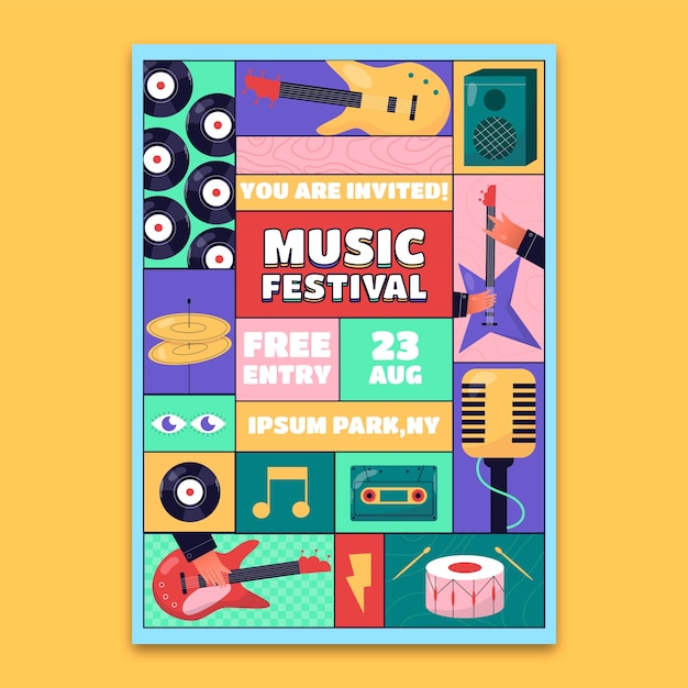 Free vector music festival  invitation template