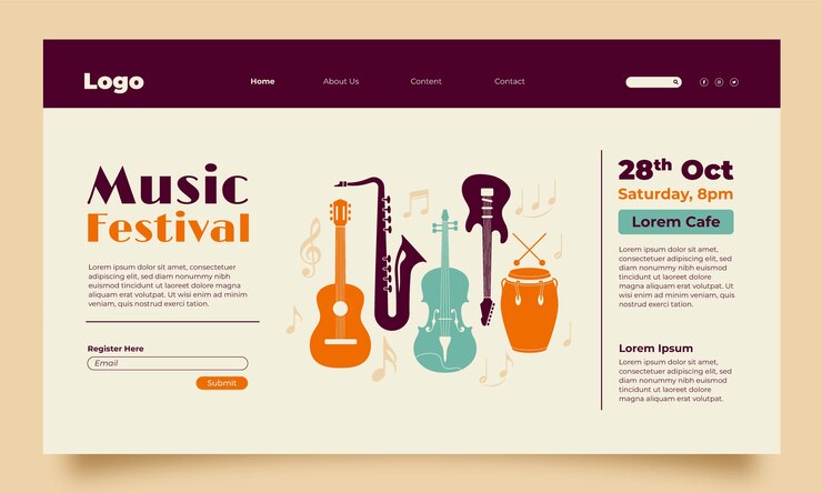 Free Vector music festival landing page template