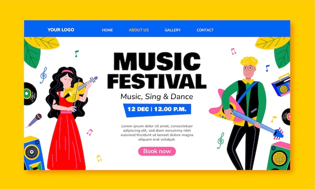 Vettore gratuito modello di pagina di destinazione del festival musicale