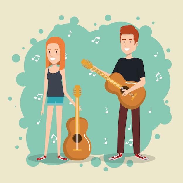 music festival live with couple playing guitars