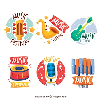 Music festival logo collection with flat design