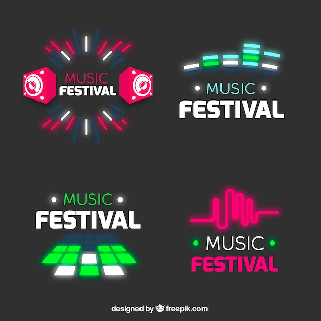 Free vector music festival logo collection with flat design