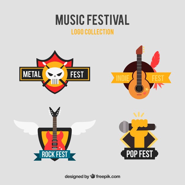 Music festival logo collection with flat design