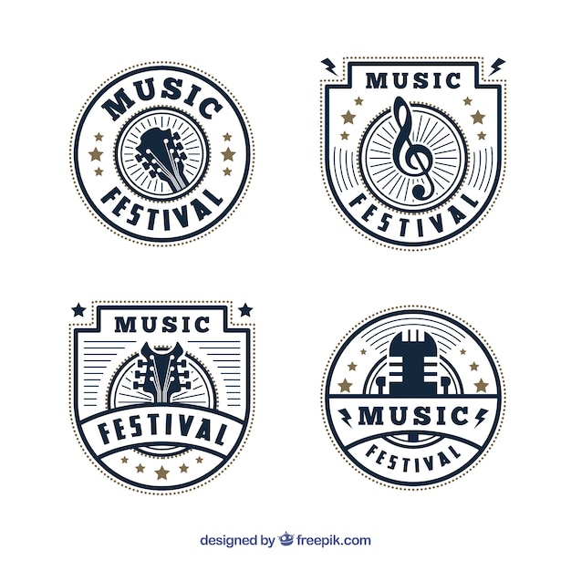 Free vector music festival logo collection with flat design