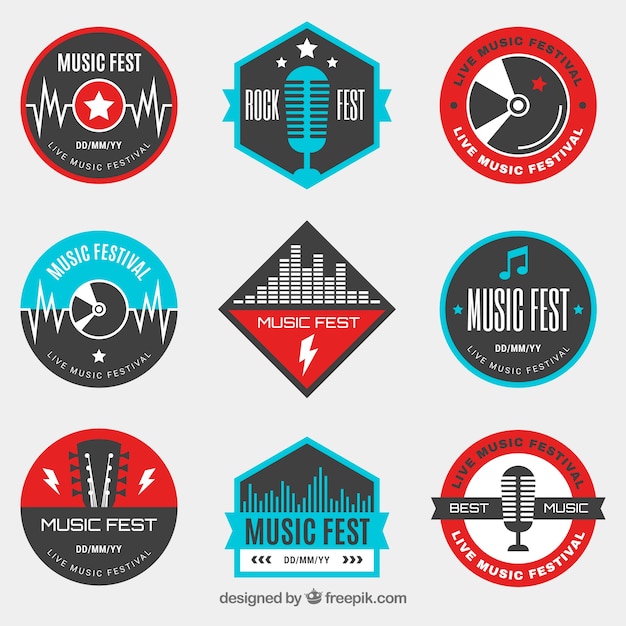 Free vector music festival logo collection with flat design