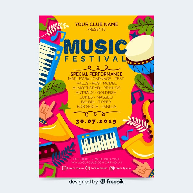 Music festival party poster or flyer template
