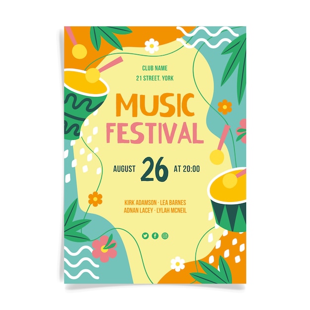 Бесплатное векторное изображение Музыкальный фестиваль дизайн плаката