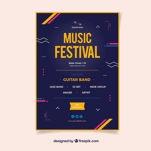 Free vector music festival poster in flat style