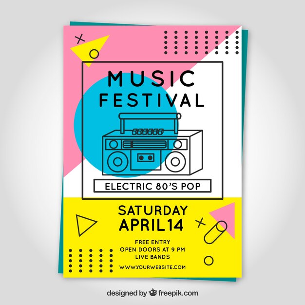 Music festival poster in flat style