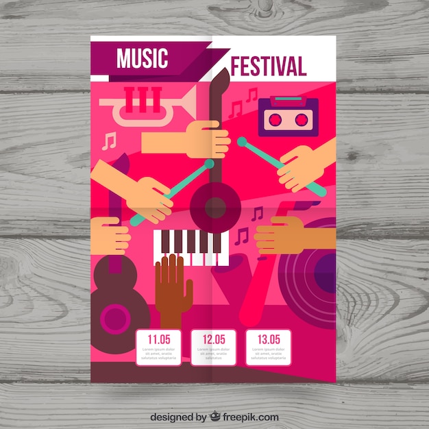 Music festival poster in flat style