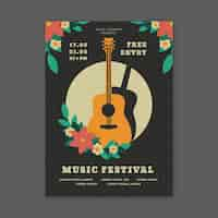 Free vector music festival poster style with guitar