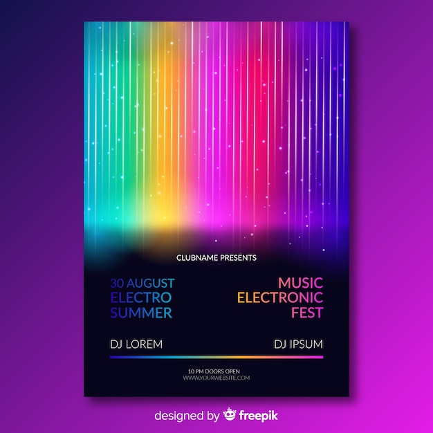 Music festival poster template with colorful lines