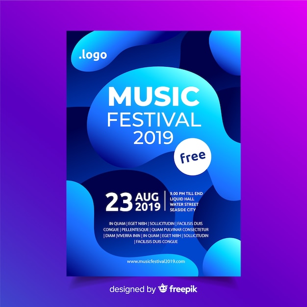 Free vector music festival poster template with liquid effect