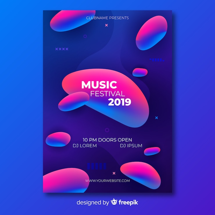 Free Vector music festival poster template with liquid effect