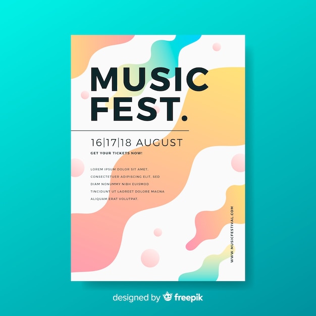 Free vector music festival poster template with liquid effect