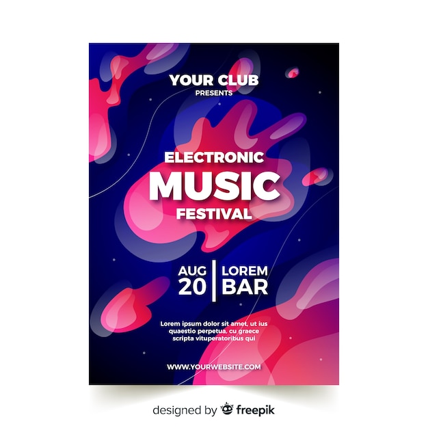 Free vector music festival poster template with liquid effect