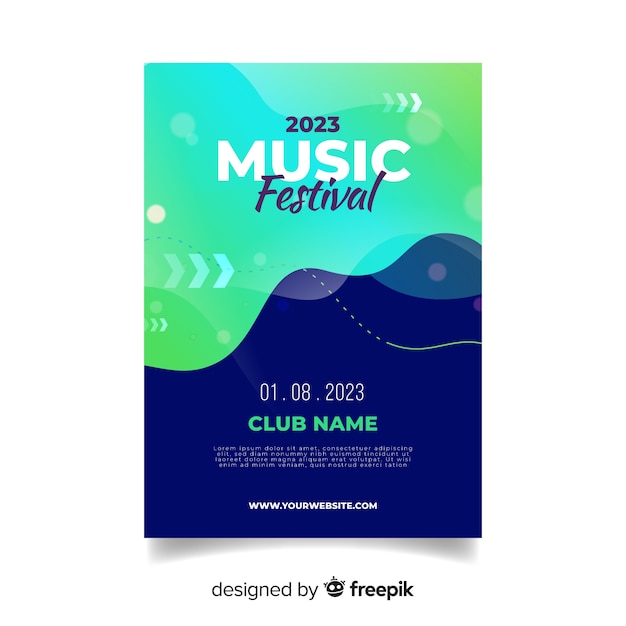 Шаблон плаката музыкального фестиваля с эффектом жидкости