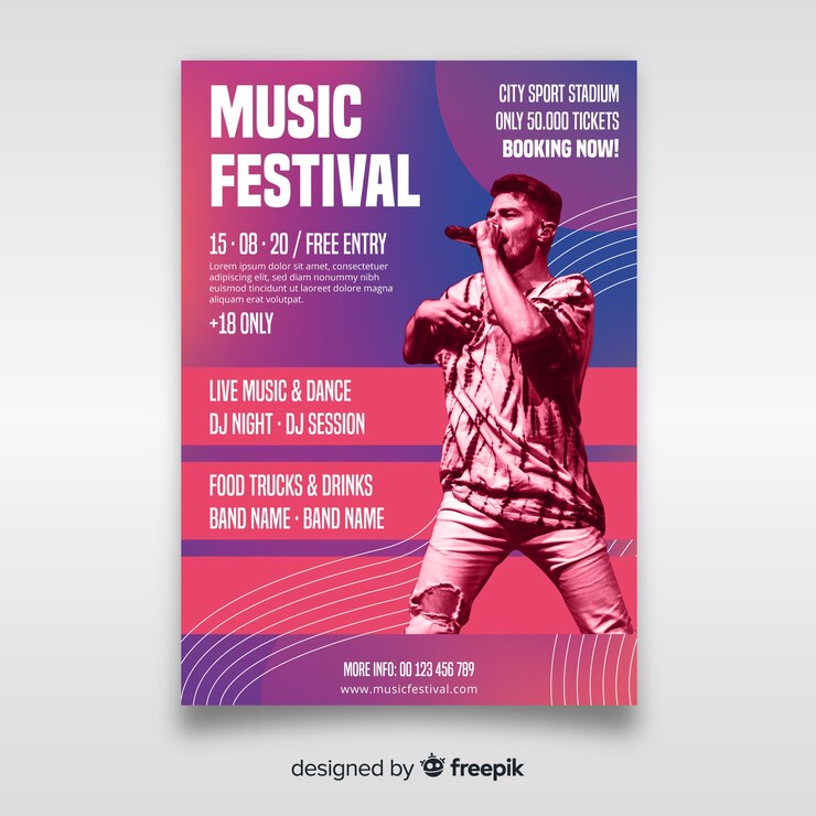 無料Vector 写真付き音楽祭ポスターテンプレート