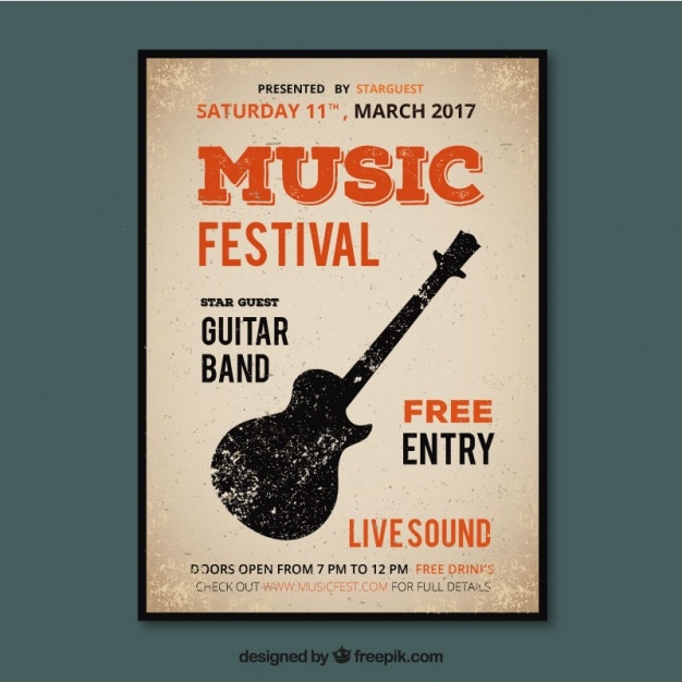 Free vector music festival poster in vintage style
