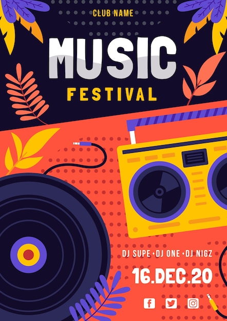 Music festival poster with dj