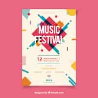 無料ベクター フラットスタイルの楽器による音楽祭のポスター