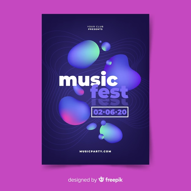 Free vector music festival poster with liquid effect