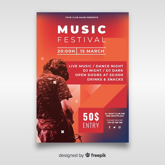 Free vector music festival poster with photo