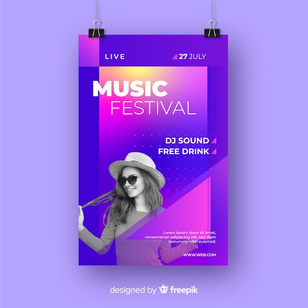 Бесплатное векторное изображение Музыкальный фестиваль постер с фото