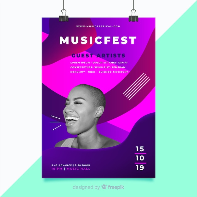 Free vector music festival poster with photo