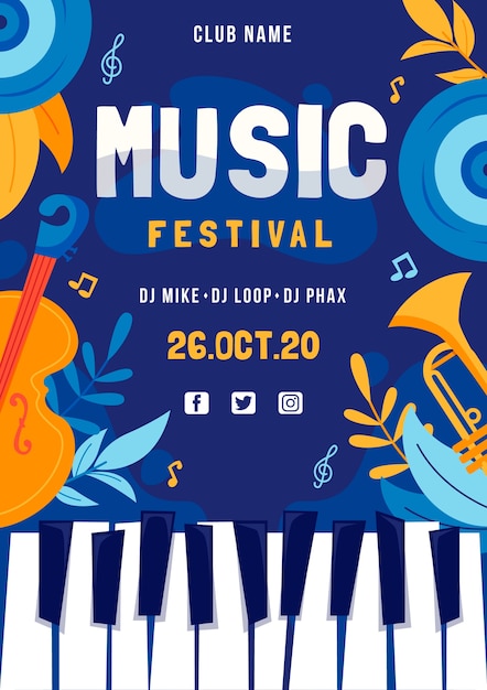 Музыкальный фестиваль постер с фортепианной клавиатурой