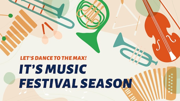 Free vector music festival template, ad banner with retro instrument design vector