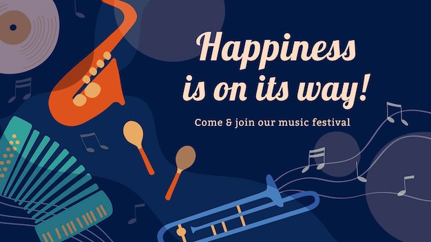 音楽祭のテンプレート、レトロな楽器のデザインベクトルと広告バナー