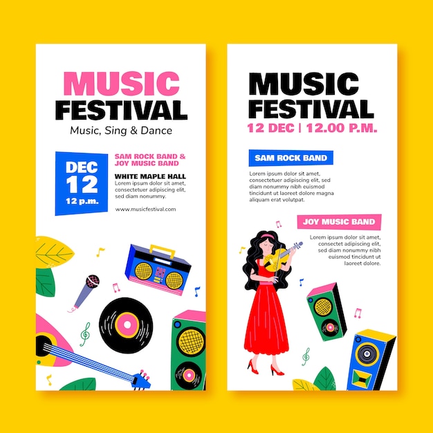 Free vector music festival vertical banner