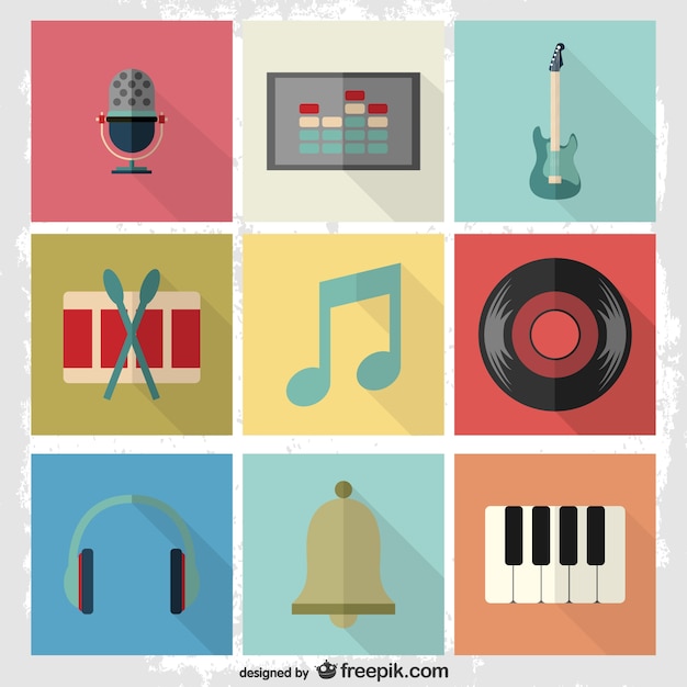 Free vector music flat pictograms set