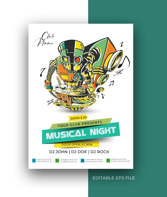 Free vector music flyer poster brochure social media post promotion design template