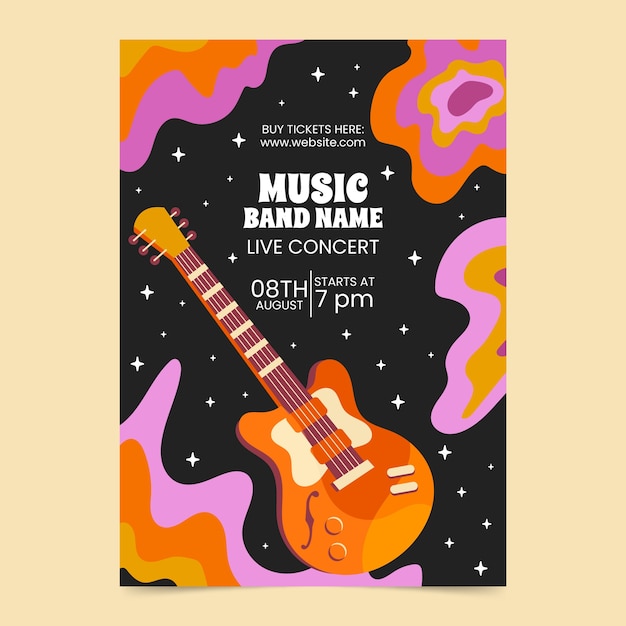 Music hand drawn flat band poster