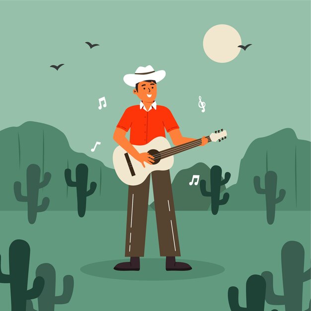 Illustrazione di musica country piatta disegnata a mano di musica